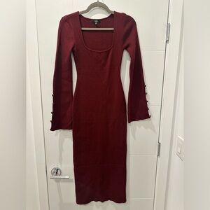 Lulu's Deep Red Long Sleeve Dress